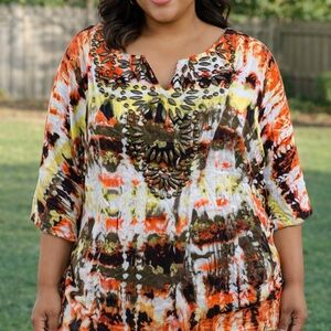 Cato Woman 18/20W Boho Embellished Tunic Blouse Multicolor Plus Size